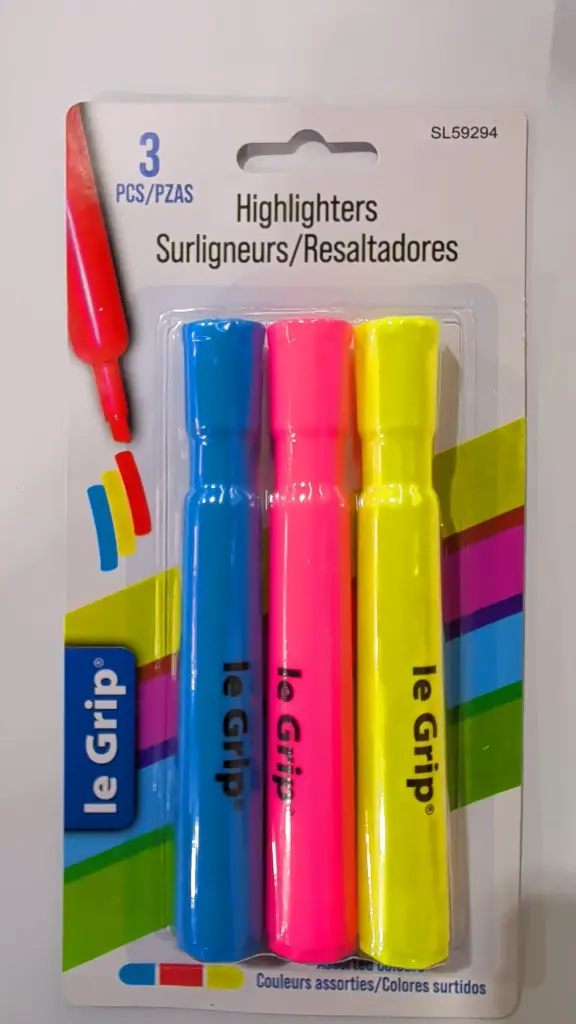 FLUROSCENT HIGHLIGHTER  YELLOW/PINK /BLUE 3PK  