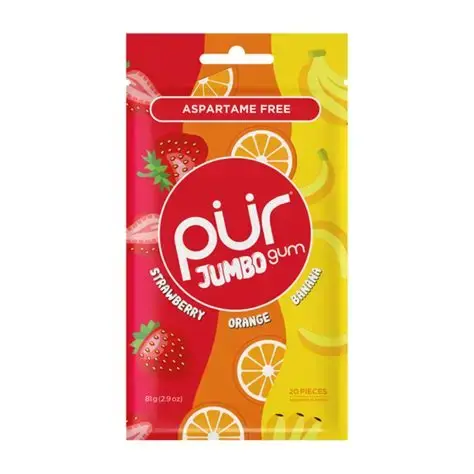 PUR JUMBO GUM STRAWBERRY /ORANGE/BANANA 20PCS