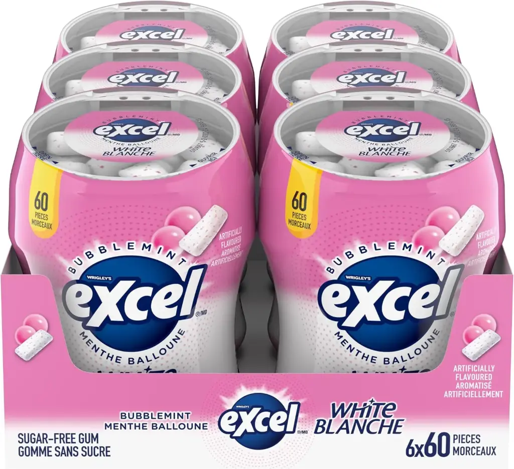 EXCEL GUM BUBBLEMINT WHITE BTL 60 PIECES/6CT   