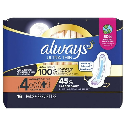 ALWAYS ULTRA THIN OVERNIGHT PADS 16CT