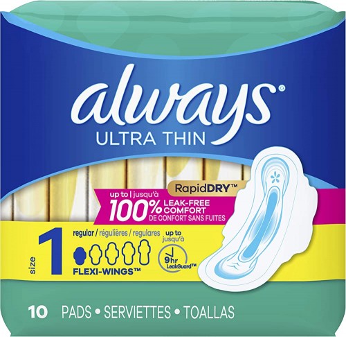ALWAYS ULTRA THIN PADS REG W/WINGS 10CT
