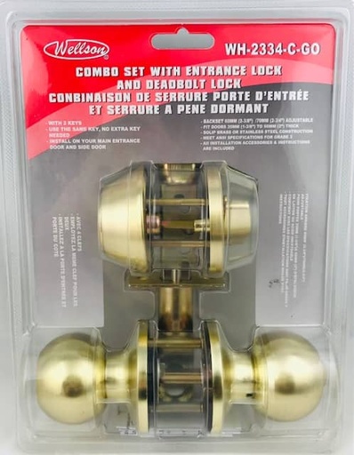 [WH-1886-GO] Entrance lock w/keys (gold)