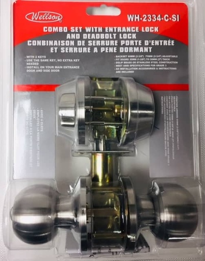 [WH-1886-SI] Entrance lock w/keys (silver)