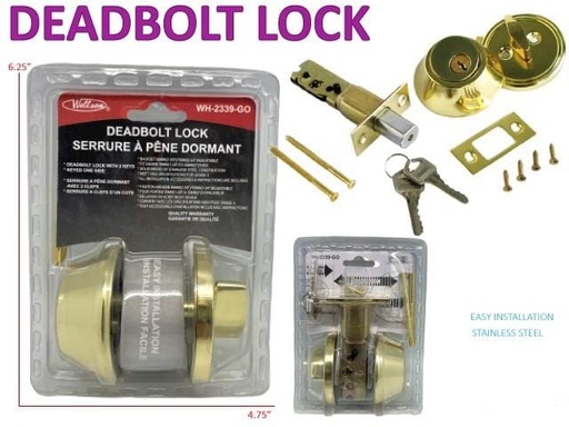 [WH-2339] DEADBOLT LOCKD W/ 2KEYS (GOLD)