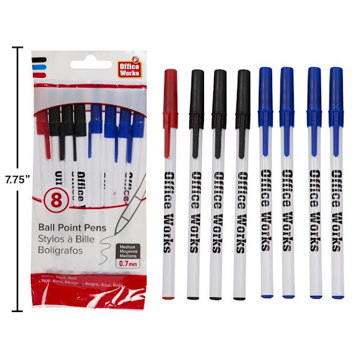 [062823204065] WHITE BARREL STICK PENS /8PK 