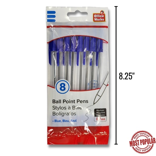[062823300033] BALL PENS BLUE 8PK 