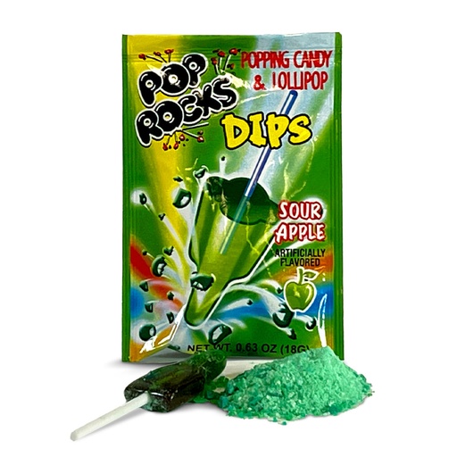 [721874007192] POP ROCKS DIPS SOUR APPLE 324G 18CT