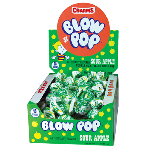 [014200338603] CHARMS SOUR APPLE BLOW POP 48CT 884G