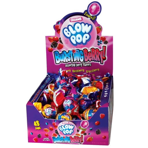 [014200338597] CHARMS BURSTING BERRY BLOW POP 48CT 884G