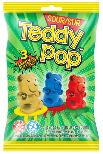 [060631924175] TEDDY POP SOUR PEG BAG 3CT 45G
