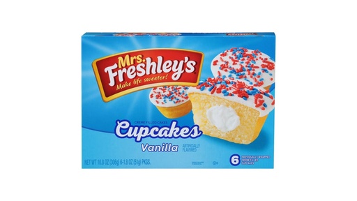 [072250916028] MRS. FRESHLEY VANILLA CUPCAKES 6/CT