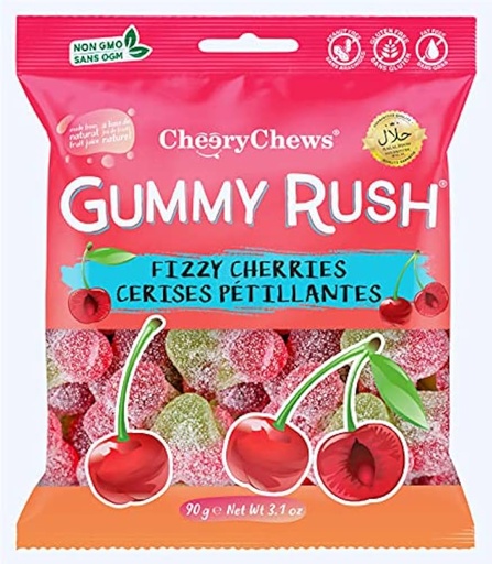 [628235190053] GUMMY RUSH FIZZY CHERRIES 90G