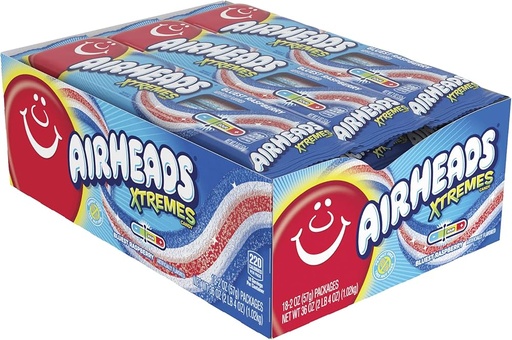 [073390008697] AIRHEADS XTREMES SOUR BLUT RASPBERRY18/CT 