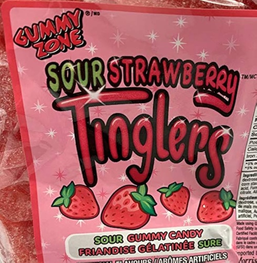[055415498010] GUMMY ZONE SOUR STRAWBERRY TINGLERS / 1KG 