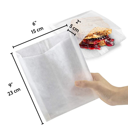 [772230000111] JUMBO SANDWICH BAGS WHT. PAPER GREASEPROOF 6"X2"X9