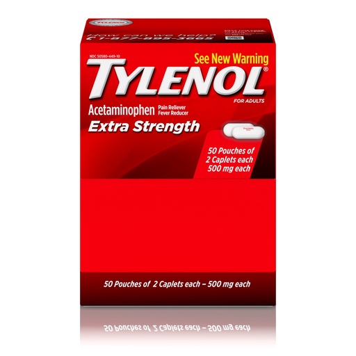 TYLENOL EX-STRENGTH 2 CAPLETS 500G/ 50 POUCHES
