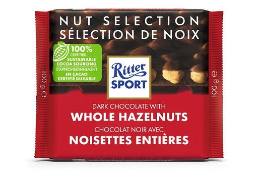 [RIT127] RITTER DARK CHOCO. WHOLE HAZELN. 100G 
