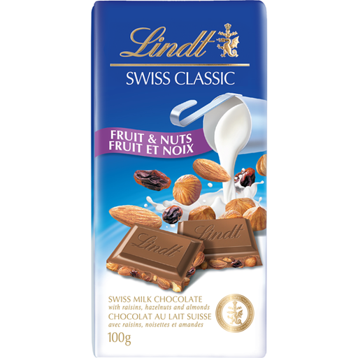 [037466082523] LINDT SWISS CLASSIC FRUIT & NUT /100G   