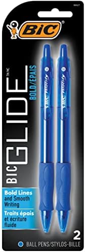 [070330189270] BIC GLIDE BOLD BLUE PENS 2PK