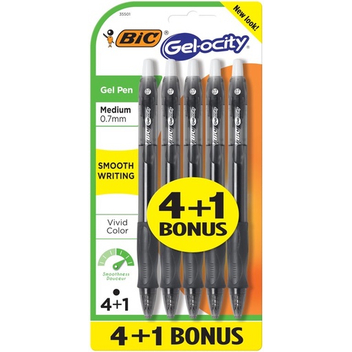 [070330314405] BIC GELOCITY 0.7MM BLACK 5PK
