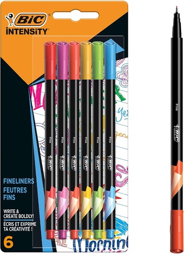 [070330355576] BIC INTENSITY FINELINER 6 COLOUR 0.4MM 