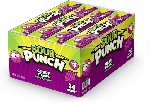 [9904]  SOUR PUNCH GRAPE STRAWS 48OZ / 24CT