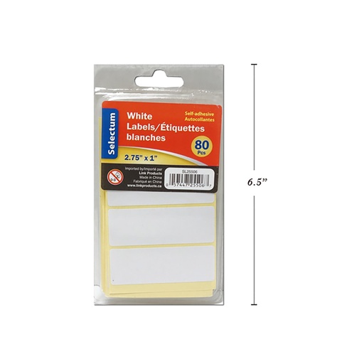 [057447255067] WHITE LABELS 2.5"X1" 80PCS