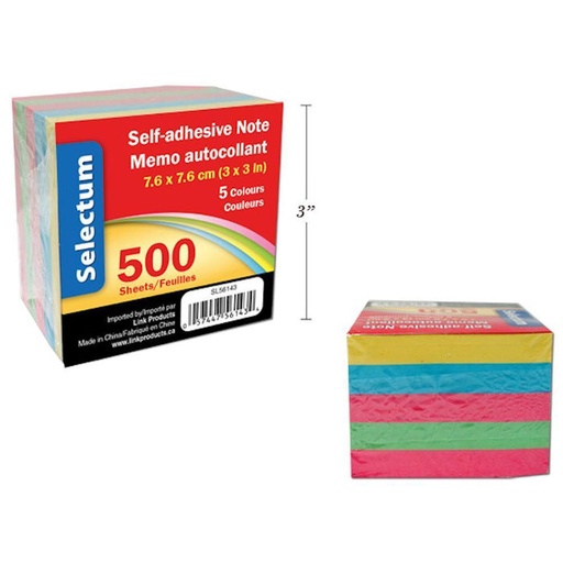 [SL56143] SELF-ADHESIVE NOTE 3X3"/ 500 SHEETS
