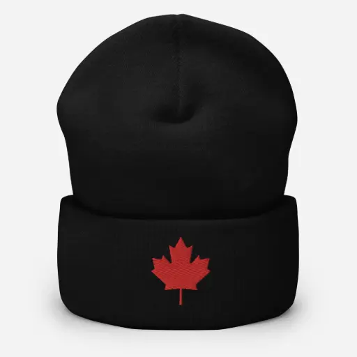 [698931403139] BLACK BEANIE WITH MAPLE LEAF