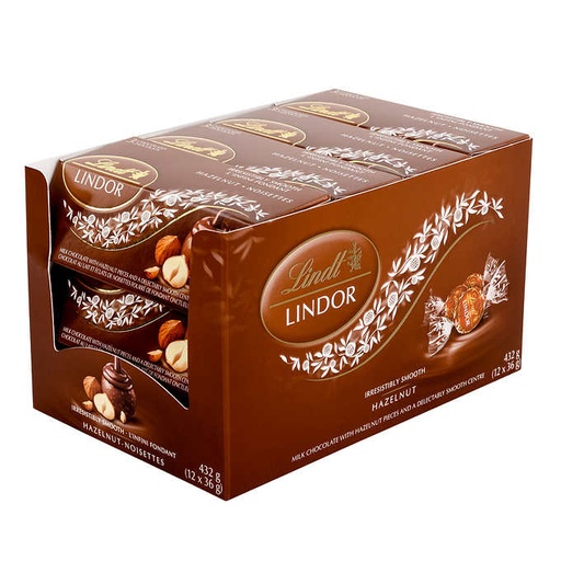 [743434012965] LINDT LINDOR HAZELNUT CHOCOLATE  36G /12C