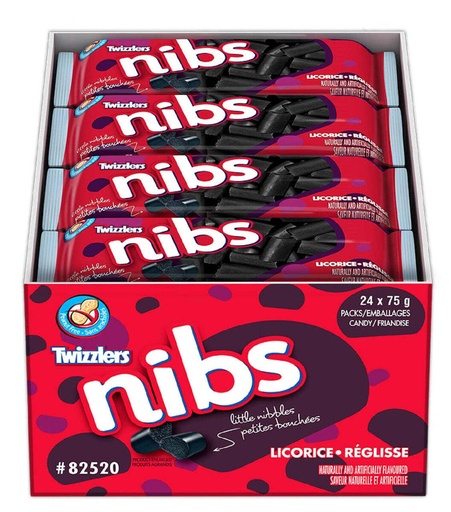 [056600425200] TWIZZLERS NIBS LICORICE 75G / 24CT