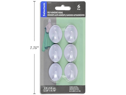 [58232] SHELF ADHESIVE HOOKS /6PK 