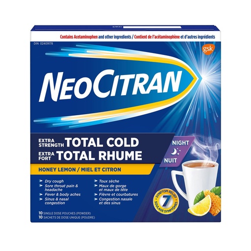 NEOCITRAN TOTAL COLD HONEY LEMON 10/PK 