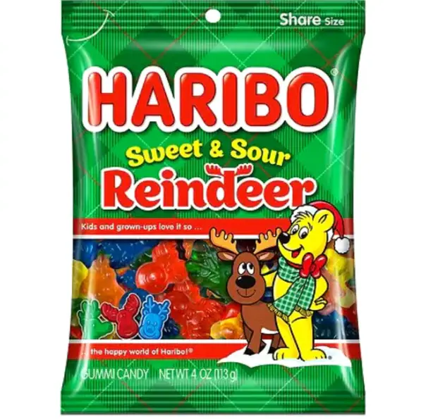 [042238780774] HARIBO SWEET & SOUR REINDEER 4OZ