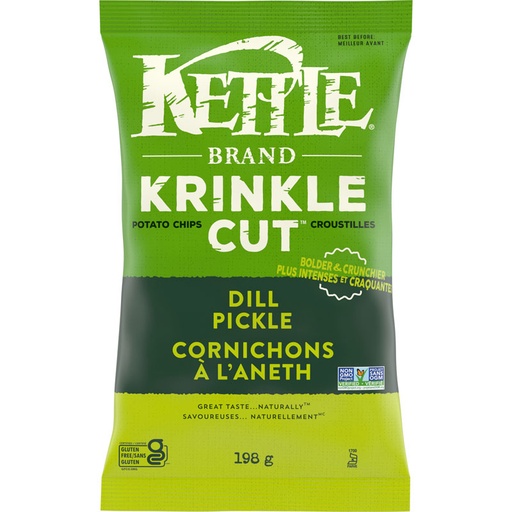 KETTLE DILL PICKLE CHIPS 198G