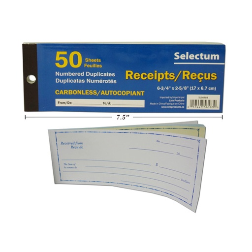 [SL56183] RECEIPTS BOOKLET 50 SHEETS