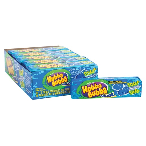 [022000290106] HUBBA BUBBA SOUR BLUE RASP. GUM 18CT
