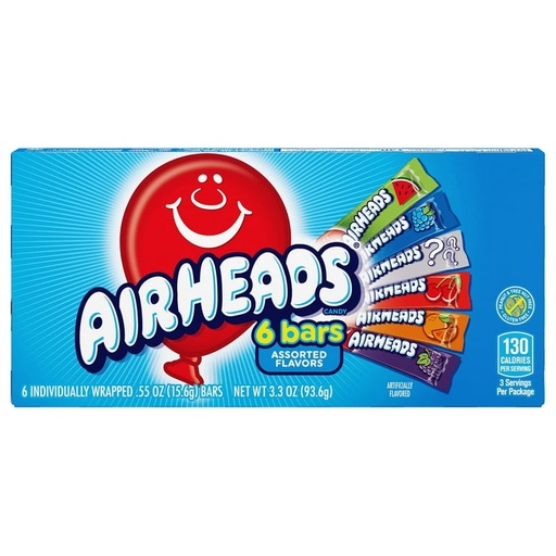 [073390615154] AIRHEADS SOUR 6 BARS THEA. BOX 3.3OZ