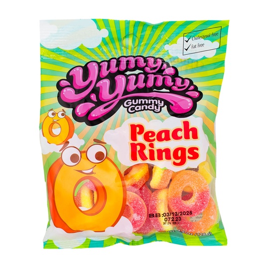 [818480010057] YUMY YUMY PEACH RINGS 4OZ 