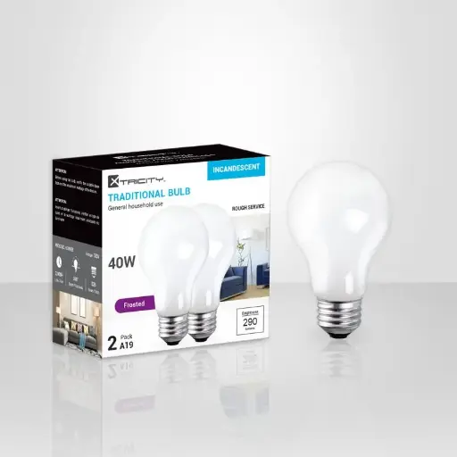 [163905] 40W A19 STANDARD LIGHT BULB FROSTED 2PK