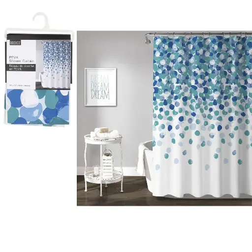 [062823781870] BODICO SHOWER CURTAIN AQUA DOT 70"X72"