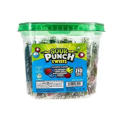 [041364084916] SOUR PUNCH TWISTS JAR ASSTD FLVR 210CT