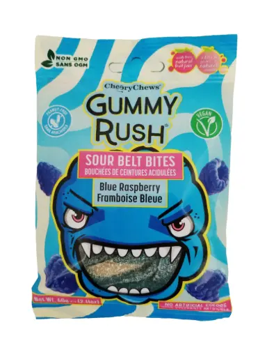 [628235199483] GUMMY RUSH BLUE RASP SOUR BELT BITES 60G 