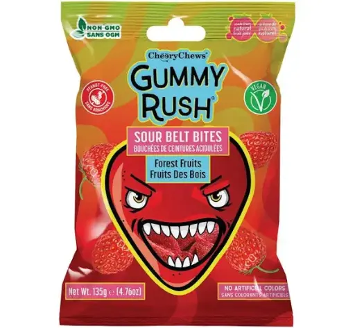 [628235199513] GUMMY RUSH FOREST FRUIT SOUR BELT BITES 60G