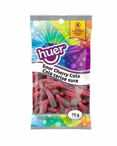 [771047597432] HUER SOUR CHERRY COLA BOTTLES GUMMIES 75G