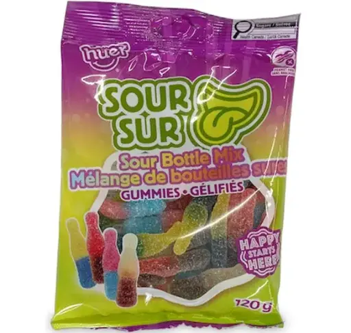 [771047592512] HUER SOUR BOTTLE MIX GUMMIES 120G 