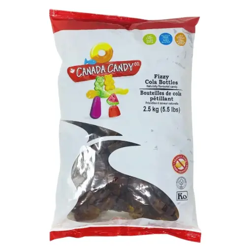 [064777805855] CANADA CANDY FIZZY COLA BOTTLES 2.5KG