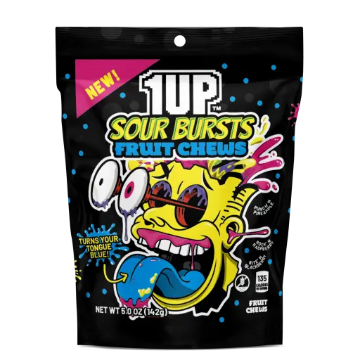 [850061656087] 1UP SOUR BLUE BURSTS FRUIT CHEWS 142G
