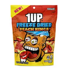 [850061656049] 1UP FREEZE DRIED PEACH RINGS 57G