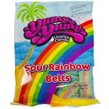 [818480011382] YUMMY YUMMY SOUR RAINBOW BELTS 4OZ